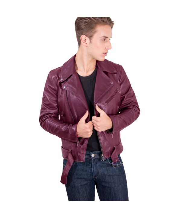 Maroon Perfecto Lamb Belted Leather Biker Jacket