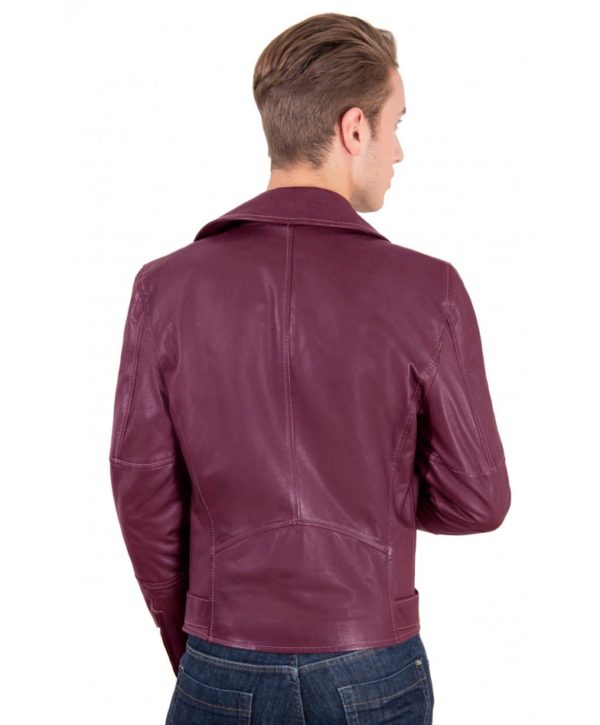 Maroon Perfecto Lamb belted leather biker jacket