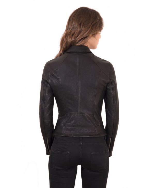 Black Color Lamb Leather Belted Jacket Wizened Effect