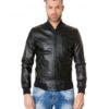 Black Colour Leather Bomber Jacket Smooth Aspect