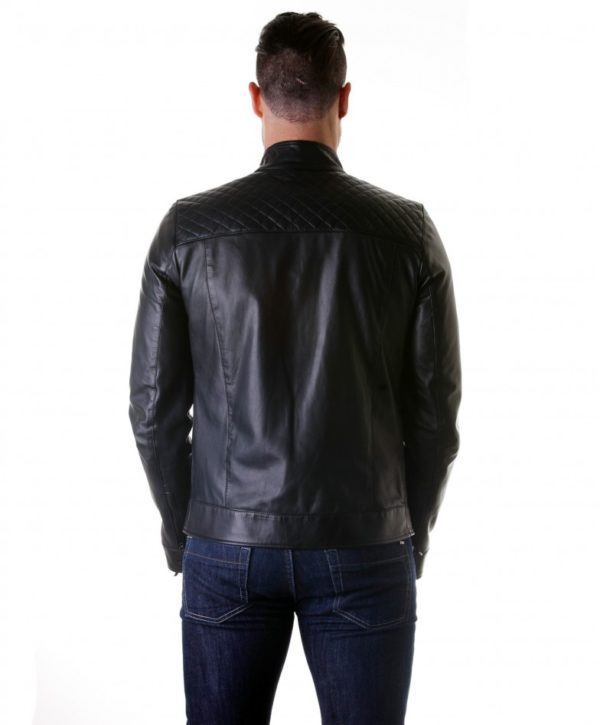 Black Quilted Lamb Leather Biker Jacket