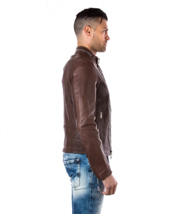 BROWN PERFORED LAMB LEATHER PERFECTO JACKET