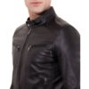 Black Nappa Lamb Leather Jacket Four Pockets Korean Collar