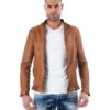 Tan Vintage Effect Lamb Leather Jacket