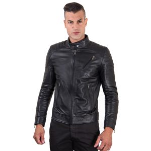 Black Nappa Lamb Leather Biker Quilted Jacket