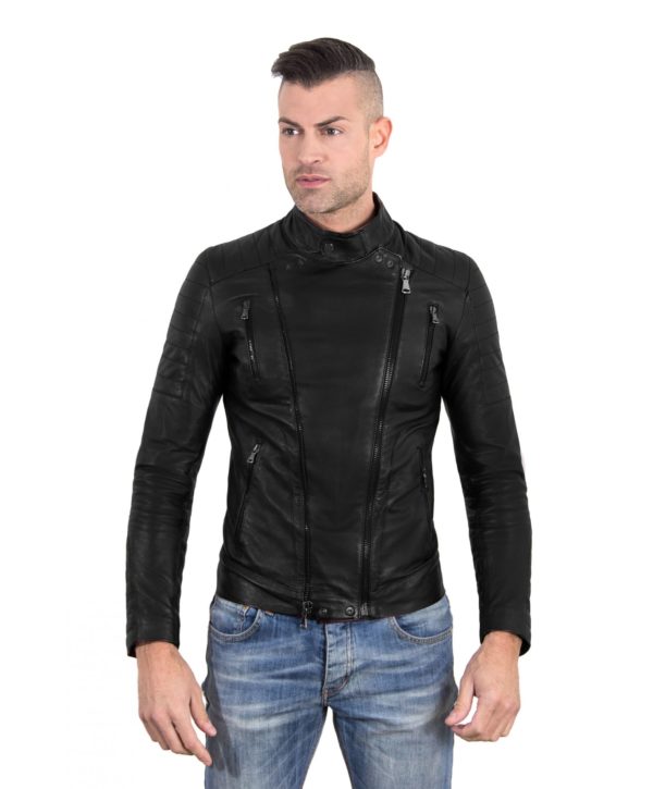 Black Color – Nappa Lamb Leather Biker Perfecto Jacket Smooth Effect