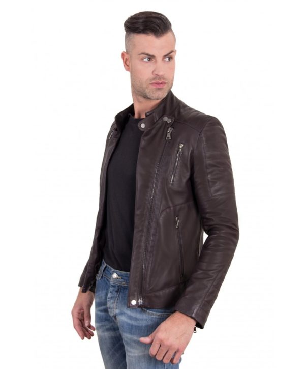 Brown Color Nappa Lamb Leather Biker Perfecto Jacket Smooth Effect