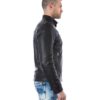 Black Calf Wizened Leather Jacket Four Pockets Korean Collar