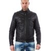 Black Calf Wizened Leather Jacket Four Pockets Korean Collar