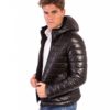 Black Lamb Leather Hooded Down Jacket