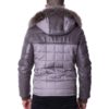 Grey Leather Fabric Down Hooded Jacket