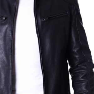 Black Calf leather Buckle Biker Jacket