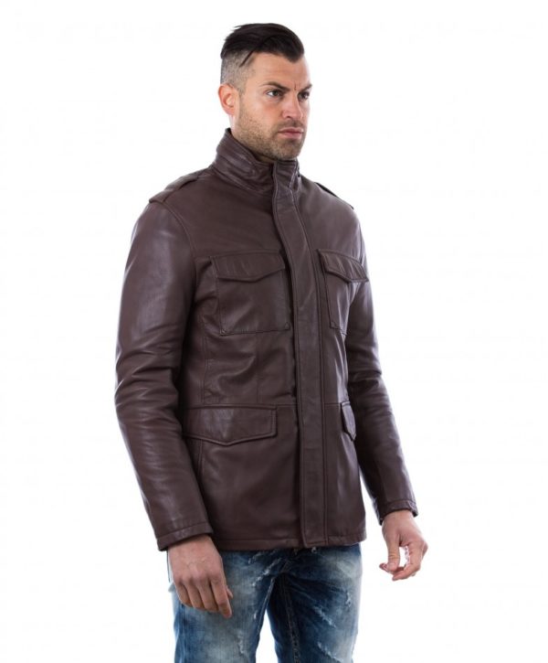 BROWN LAMB LEATHER JACKET FOUR POCKETS