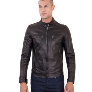 Black Nappa Lamb Leather Jacket Four Pockets korean Collar
