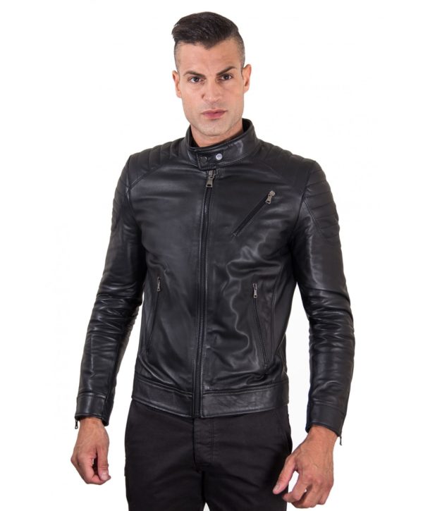 Black Nappa Lamb Leather biker Quilted Jacket