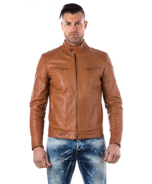 Tan Lamb Leather Biker Jacket