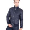 Blue Nappa Lamb Bomber Leather Jacket