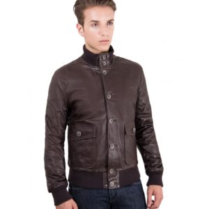 Brown Nappa Lamb Bomber Leather Jacket