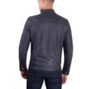 Blue Vintage Effect Lamb leather jacket Four Pockets korean Collar
