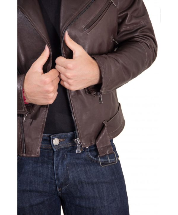 Brown Perfecto Lamb Belted Leather Biker Jacket
