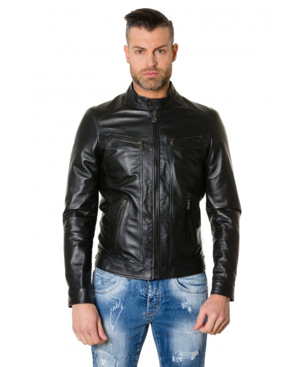 Black Colour Lamb Leather Jacket Smooth Aspect