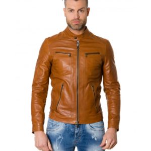 Tan Colour Lamb Leather Jacket Vintage Aspect