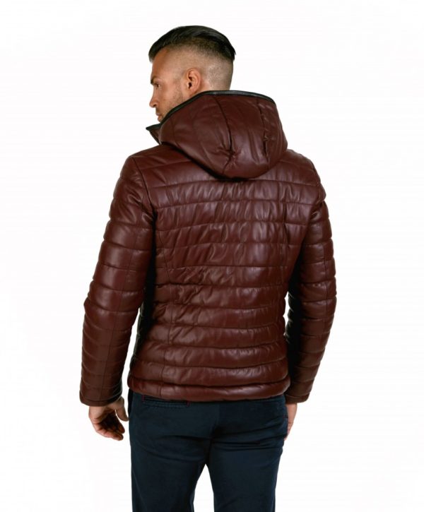 Red Purple Color Nappa Lamb Leather Hooded Down Jacket