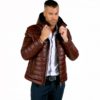 Red Purple Color Nappa Lamb Leather Hooded Down Jacket