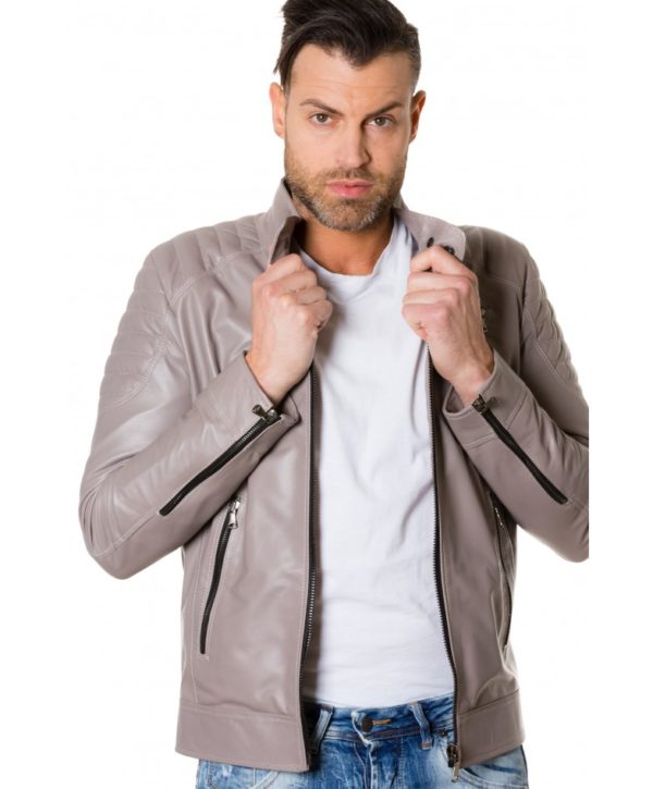 Grey Nappa Lamb Leather Biker Quilted Jacket