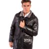 Black Leather Hooded Coat