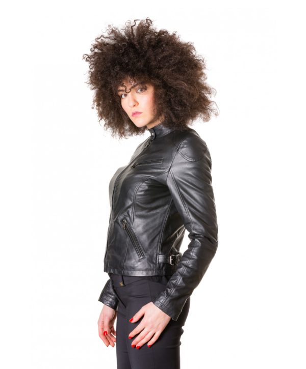 Black Color Nappa Lamb Biker Leather Jacket Smooth Effect
