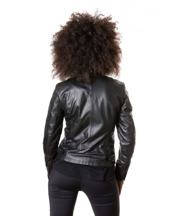 Black Color Nappa Lamb Biker Leather Jacket Smooth Effect