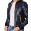 Blue/Yellow Colour Lamb Leather Hooded Jacket Smooth Aspect