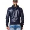 Blue/Yellow Colour Lamb Leather Hooded Jacket Smooth Aspect