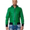 Green/Blue Colour Lamb Leather Hooded Jacket Smooth Aspect