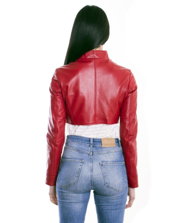 Red Color Nappa Lamb Short Leather Jacket Smooth Effect