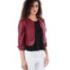 Red Color Nappa Lamb Leather Short Jacket Smooth Effect