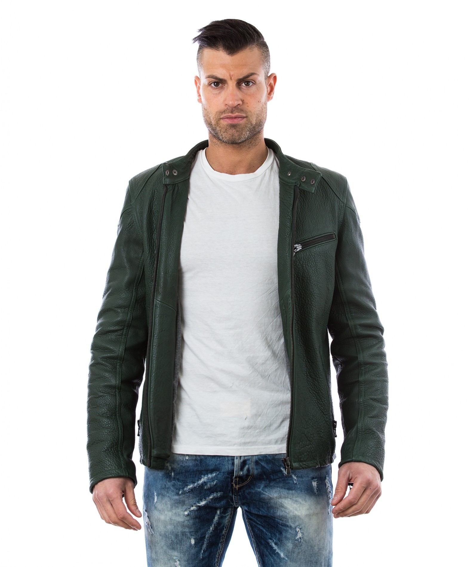 leather jacket green colour