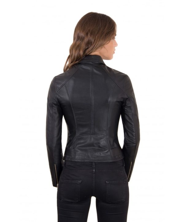 Black Color – Nappa Lamb Leather Belted Jacket Smooth Effect