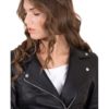 Black Color Nappa Lamb Leather Belted Jacket Smooth Effect
