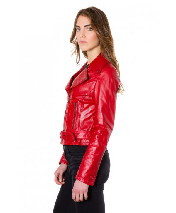 Red Color Nappa Lamb Leather Perfecto Biker Jacket Smooth