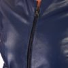 Bluette Color Lamb Leather Round Neck Jacket