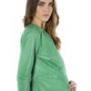 Green Color Lamb Leather Round Neck Jacket