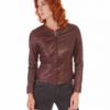 Red Purple Color Lamb Leather Round Neck Jacket