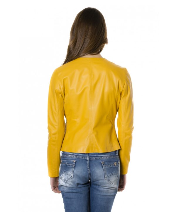 Yellow Color Lamb Leather Round Neck Jacket