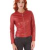 Red Color Lamb Leather Round Neck Jacket