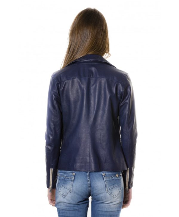 Blue Color Lamb Leather Jacket Vintage Effect