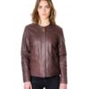 Brown Colour Women Lamb Leather Jacket Smooth Aspect