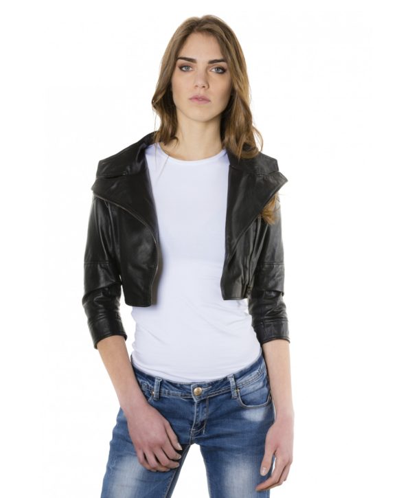 black Color Nappa Lamb Short Leather Jacket Smooth Effect