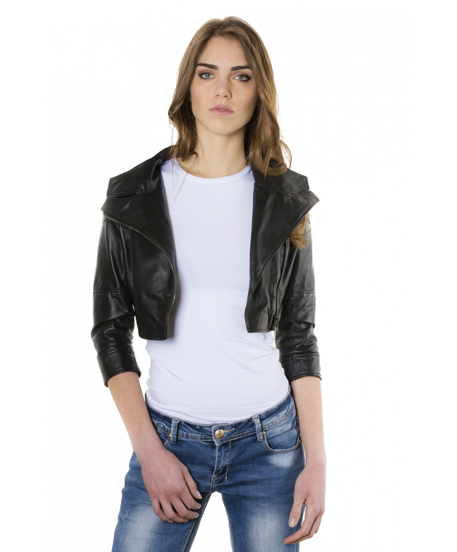 FIAMMA - black Color - Nappa Lamb Short Leather Jacket Smooth Effect ...